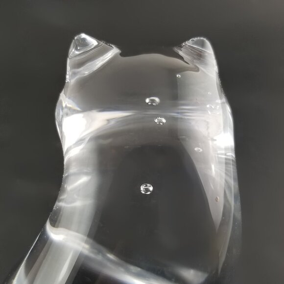 Art Glass Chubby Cat Figurine Clear Crystal Hand Blown Bubbles 3.75"T - Picture 8 of 10
